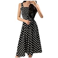 Women's Floral Dress Fashion Loose None Sleeve Polka Dot Shoulder Plus Size Casual Dress Summer, S-3XL