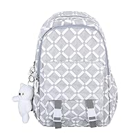 Cute Backpack for Women, Kawaii Y2K Grunge Plaid Checkerboard Preppy Travel Aesthetic Rusksack Daypack (grey)