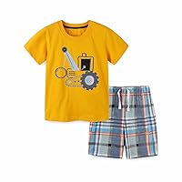 Cartoon Outfits for Toddler Boys Excavator Dinosaur Printing Short Sleeve T-Shirt and Shorts Boys Summer Clothes Set