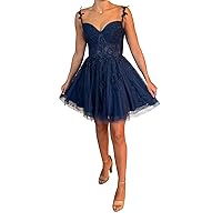 HUUTOE Spaghetti Straps Sweetheart Lace Appliques Short Prom Dresses A Line Corset Homecoming Dresses for Teens 2023