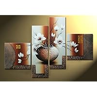 Stretched and Framed 100% Hand-painted Modern Canvas Wall Art Stretched and Framed Elegant Flowers for Home Decoration Floral Oil Paintings on Canvas 4pcs/set