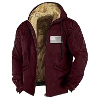 Men's Zipper Sherpa Fleece Lined Jacket Coats Loose Casual Winter Warm Hoodies Comfy Vintage Thickened Jackets