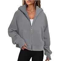 Oversized Sweatshirt For Women, Fashionable Long Sleeved Solid Hooded Zippered Sweater Fall Jacket Fleece Cropped Bomber Women Black Jacket Up Ladies Coats Jacket Shacket (L, Dark Gray)