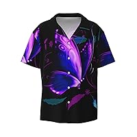 Pretty Butterfly Men's Summer Short-Sleeved Shirts, Casual Shirts, Loose Fit with Pockets