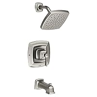 Moen Conway Spot Resist Brushed Nickel Bathroom Tub and Shower Trim Kit featuring Square Showerhead, Shower Handle, and Tub Spout, with Posi-Temp Valve Included, 82922SRN