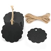 100PCS Craft Scalloped Paper Gift Tags with Natural Jute Twines for Birthday Party, Wedding Decoration Gifts, Arts & Crafts (Black)