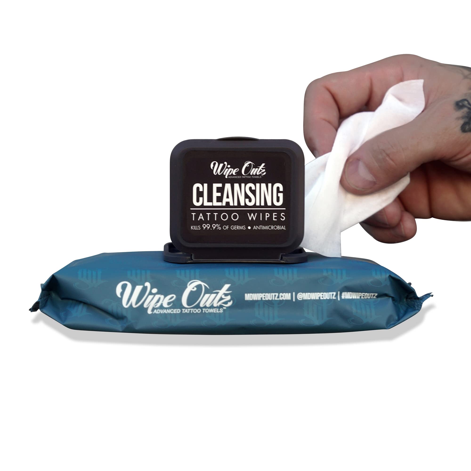 Wipe Outz Cleansing Tattoo Wipes for During Tattooing & Tattoo Aftercare, All in One Cleaning Wipes to Clean Skin, Tattoo Post Care, Tattoo Supplies, Tattoo Aftercare Kit, 40-Count (1 Pack)