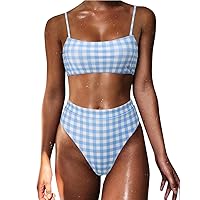 MOSHENGQI Women High Wasited Bikini Shoulder Strap 2 Piece High Cut String Swimsuits