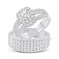 The Diamond Deal 14kt White Gold His Hers Round Diamond Halo Matching Wedding Set 2 Cttw