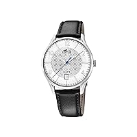 Lotus Men's Watch 18402/A Outlet Silver Stainless Steel Case Black Leather Strap, silver, Bracelet