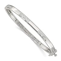 925 Sterling Silver Polished Safety bar Box Catch Closure Oval CZ Cubic Zirconia Simulated Diamond Hinged Cuff Stackable Bangle Bracelet Measures 5mm Wide Jewelry Gifts for Women