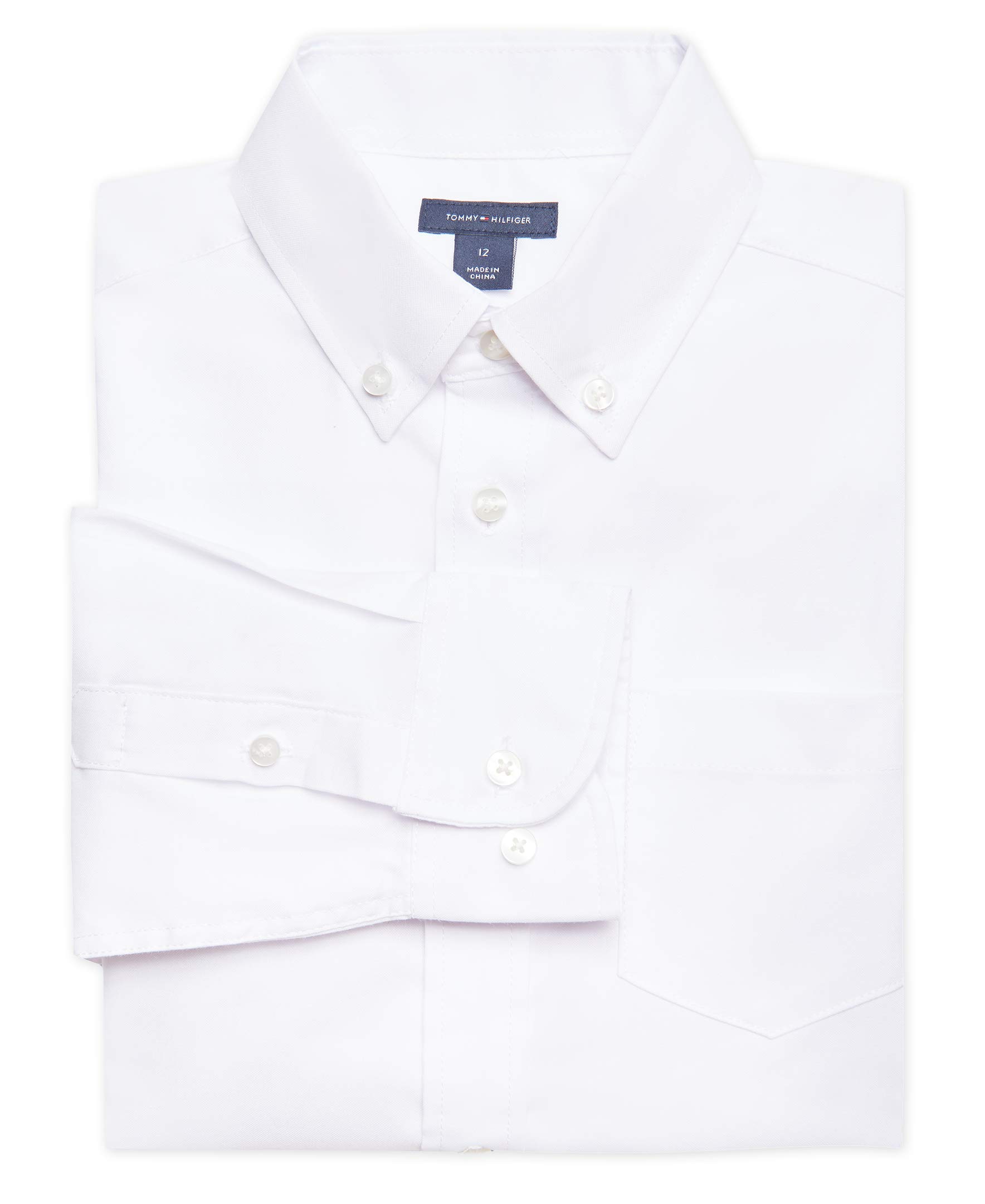 Tommy Hilfiger Boys Oxford Long Sleeve Dress Shirt, Collared Button-Down with Chest Pocket, Regular Fit