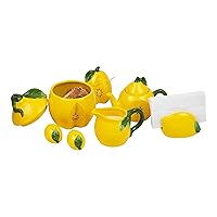 7pc Lemon Kitchen Set, Includes Teapot, Creamer, Sugar Bowl & Spoon, Napkin Holder, Salt & Pepper Shakers and a Cookie Jar, Ceramic, Set of 7, Yellow
