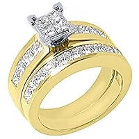 14k Yellow Gold Princess Invisible Diamond Engagement Ring Bridal Set 2.20 Carats