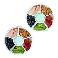 GoBe Kids Mint Green and Macaron Blue Snack Spinner Bundle with Hand Strap and Sticker Sheet - Reusable Snack Container with 5 Compartment Dispenser and Lid | BPA and PVC Free | Dishwasher Safe