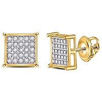10kt Yellow Gold Mens Round Diamond Square Earrings 1/6 Cttw