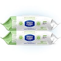 Nice 'n CLEAN Skin Care Baby Wipes Scented 100ct (2-Pack) | Safe on Sensitive Skin | Green Tea & Cucumber Scent | 100% Plastic-Free