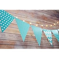 PaperLanternStore.com Water Blue Mix Pattern Triangle Flag Pennant Banner Decoration (11FT)