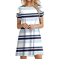 XJYIOEWT Summer Dresses for Women 2024 with Sleeves Cotton, Womens Petal Sleeve Dresses Casual Loose Comfy Dress Crewne