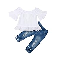 Madjtlqy Toddler Kids Clothing Baby Girls Vest Tank Top Ripped Denim Shorts Skirts Pants Outfits Clothes Set Fall Winter