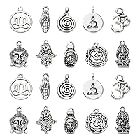 DanLingJewelry 100pcs 10 Styles Tibetan Style Alloy Charms Tibetan Buddha Om Lotus Hamsa Hand Charms Vintage Charms for Jewelry Making