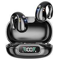 Open Ear Clip Headphones, Wireless Earbuds Bluetooth 5.3 Sports Earphones Built-in Mic with Ear Hooks, 36H Playtime Charging Case LED Display, IP7 Waterproof Fitness Ear Buds for Running