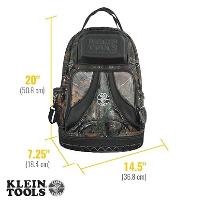 Klein Tools 55421BP14CAMO Tool Bag Backpack, Heavy Duty Tradesman Pro Tool Organizer / Tool Carrier has 39 Pockets, Molded Base, Camo Design