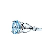 Jewelry set ring stud set earrings for woman girls Blue topaz 10x8 mm