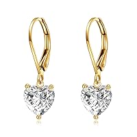 14K Solid Yellow Gold Moissanite Heart Cut Leverback Drop Earrings for Women Heart Jewelry Gold Birthday Gifts for Girls Her
