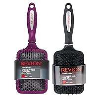 Revlon Straight & Smooth Soft Touch Paddle Hair Brush Set, Black + Berry