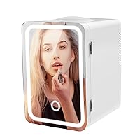 Living Enrichment Mini Fridge 6L Capacity, Skincare Fridge with Mirror, Portable Small Refrigerator Cooler or Warmer, AC DC Powered, for Drink Cosmetics,Skin Care, Bedroom Office Car, White
