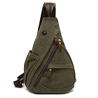 Canvas Sling Bag Backpack Small Crossbody Shoulder Casual Daypack Rucksack for Men Women Outdoor Cycling Hiking Travel (Army Green)