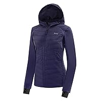 BALEAF Women's Insulated Running Jackets Puffer Hybrid Down Jacket Hiking Stretch Zip Pockets Fleece with Hoodie Cold Weather