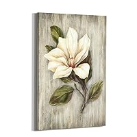 Flower Canvas Wall Art Decor: Bedroom Living Room Rustic White Magnolia Blossom Picture Large Vertical Floral Botanical Painting Abstract Textured Wildflower Blooming Print Artwork for Home Kitchen