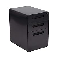 Flash Furniture Wren Ergonomic 3-Drawer Mobile Locking Filing Cabinet with Anti-Tilt Mechanism and Hanging Drawer for Legal & Letter Files, Black