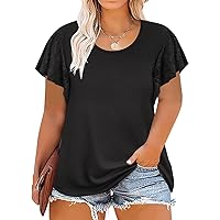 RITERA Plus Size Tops for Women Lace Sleeve Shirt Crewneck Casual Tee Summer Tops