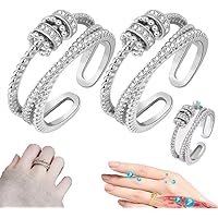 Threanic Triple-Spin Ring (Adjustable Ring), Threanic Triple-Spin Ring, Ring for Weight Loss, Rings, Feelief Zirconica Triple Fidget Ring, Open Anti Anxiety Ring (Color : B-2pc)