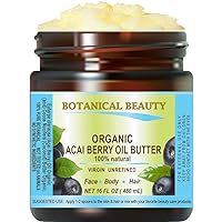 Organic ACAI BERRY OIL BUTTER RAW VIRGIN UNREFINED BLEND for Face, Body, Hair, Lip and Nails. Organic Coconut Oil and Acai Berry Oil 16 Fl. oz. - 480 ml