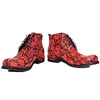 Modello Guecerro - Handmade Italian Mens Color Red Ankle Boots - Cowhide Embossed Leather - Lace-Up