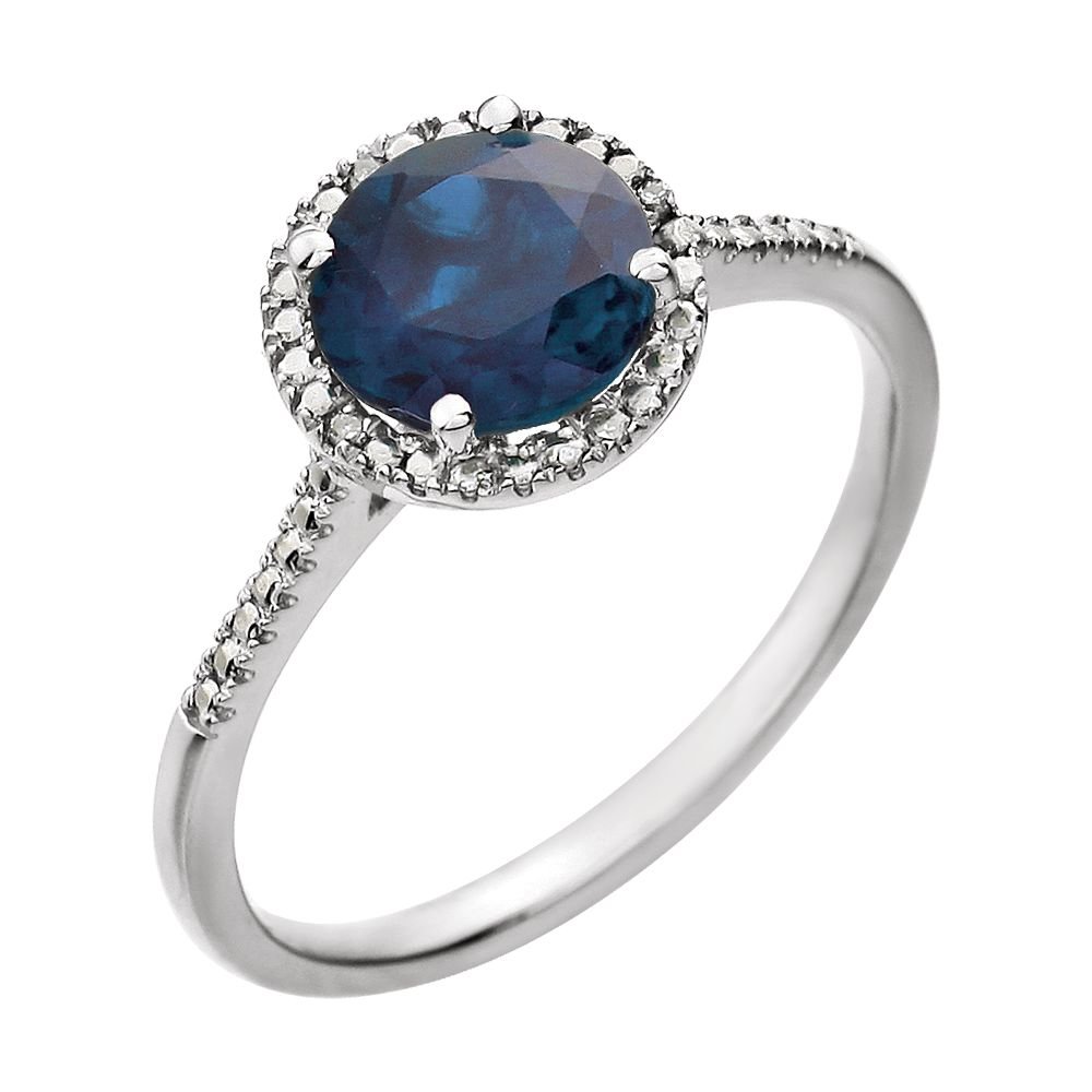 925 Sterling Silver Lab Created Blue Sapphire Faceted Blue Sapphire .01 Dwt Diamond Ring Size 6.5 Jewelry Gifts for Women