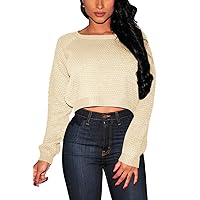 Pink Queen® Women's Knit Long Sleeves Cropped Sweater Top