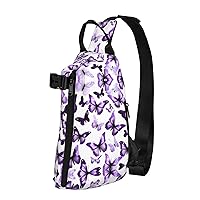 White Purple Butterflies printed Sling Crossbody Backpack Shoulder Bag for Men Women,for Outdoor Walking Travel