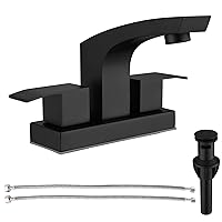 Centerset Bathroom Faucet, Stainless Steel Black Sink Faucet Bathroom with Pop Up Drain and cUPC Supply Hose, 2 Handle 4 inch Center-Set Bathroom Sink Faucet Matte Black 2 Hole