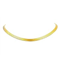 FindChic Stunning Choker Herringbone Chains for Women Stainless Steel 18K Gold/Rose Gold Plated Snake Chain Necklaces 3MM/5MM Width 12.5inch 15inch Adjustable, with Jewelry Box