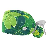 JDEZ Packung mit 2 Arbeitshüten St. Patrick's Day Kleeblatt Shamrock Leaves Bouffant Hats Atmungsaktive Arbeitsmützen für Männer und Frauen