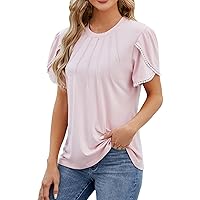 Women's Summer Petal Sleeve Tops Casual Dressy Pleated Blouses Fashion Business Shirts Solid Loose Flowy Tunic Top