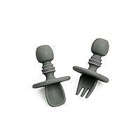 Harley Utensils Baby Silicone Fork and Spoon Set (Olive)