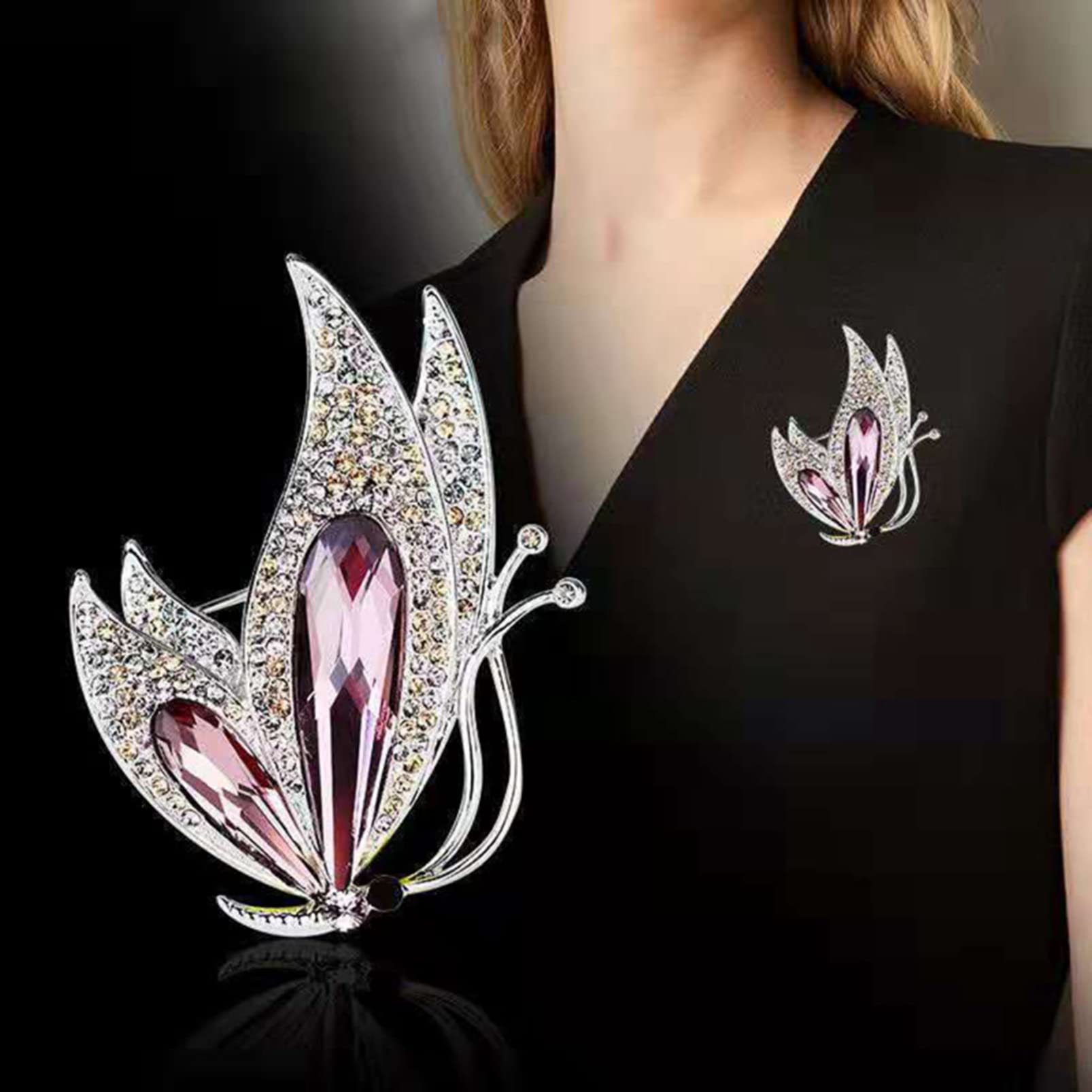JUNYY Vintage Rhinestone Crystal Inlaid Butterfly Brooch Women Girls Party Elegant Insect Enamel Pins(Purple)