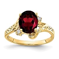 14k Yellow Gold Polished Prong set Garnet Diamond Ring Size 6.00 Jewelry for Women