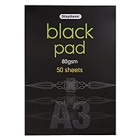 Stephens Black Pad (RS545354), A3, Gum Bound, 80GSM, 50 Black Sheets, For Home, School, Professional Artists, College, Technical Drawing, Sketching, Amateurs, Arts And Crafts